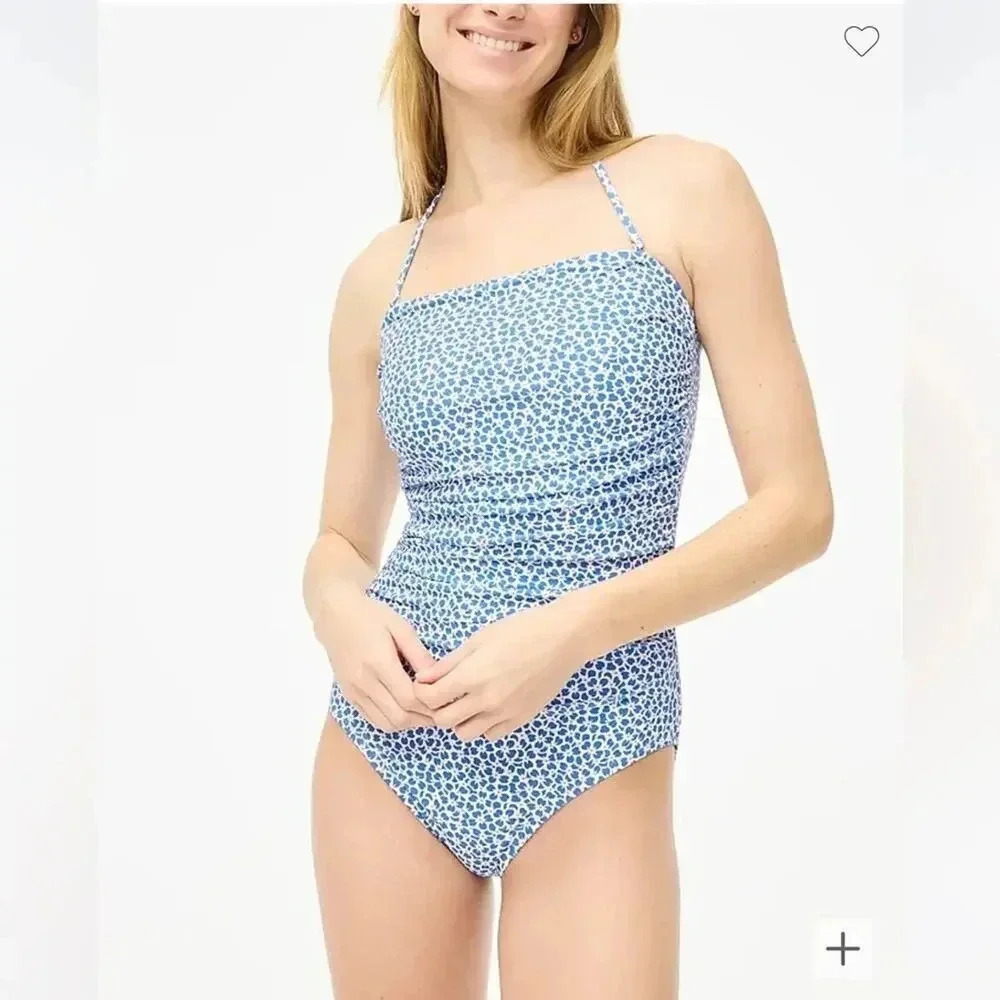 J Crew Factory Printed strapless one piece swimsuit Seacoast Blue Size XL NWT